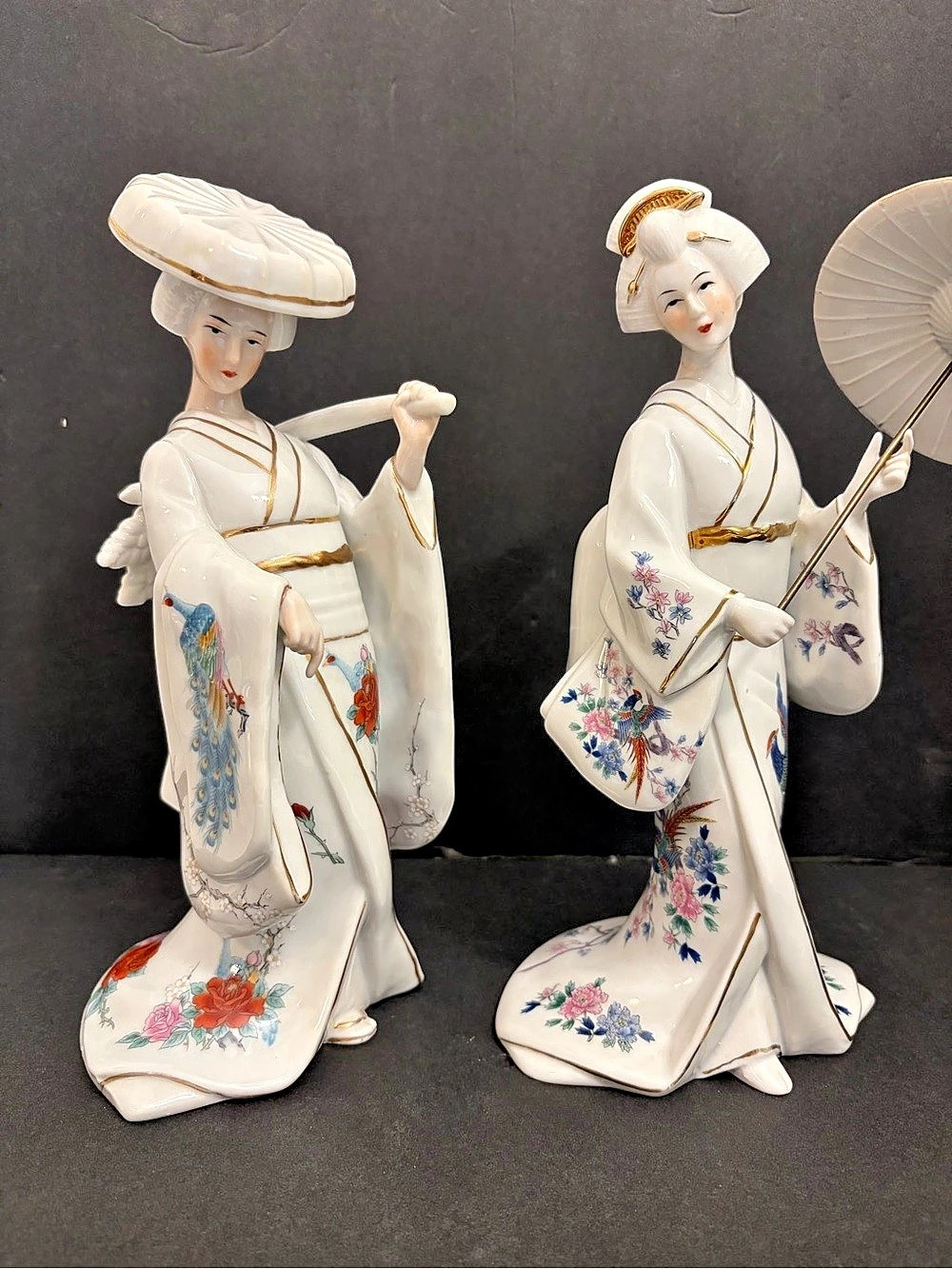 Vintage Seizan Fine Art Porcelain Geisha Figurines - 2 Piece Set